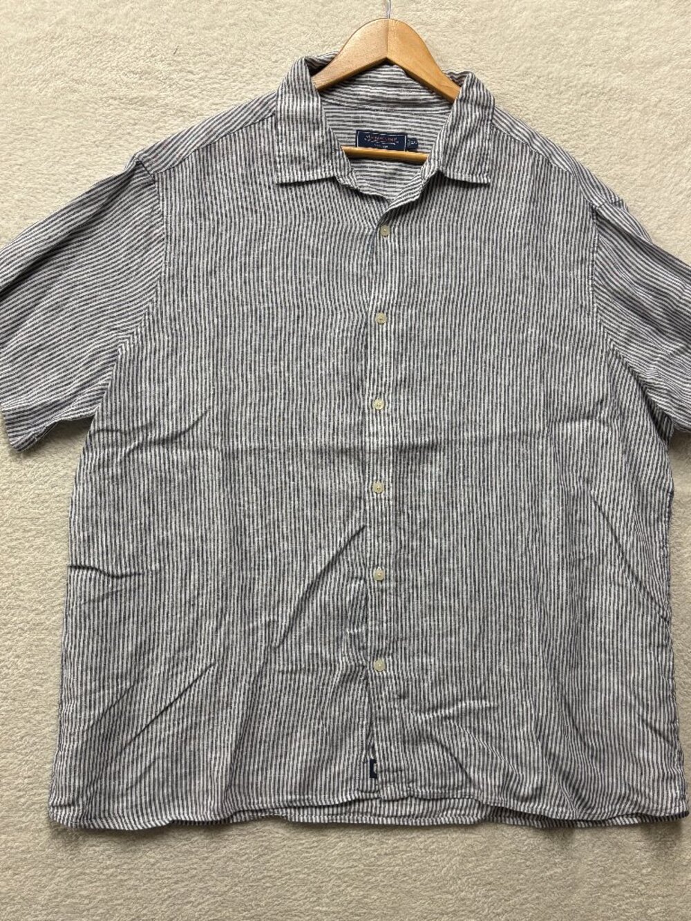 Vineyard Vines Mens XXL Short Sleeve Linen Blend Striped Blue Button Up Shirt